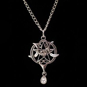 Handmade Triple Moon Goddess Wiccan Pentagram Necklace, New